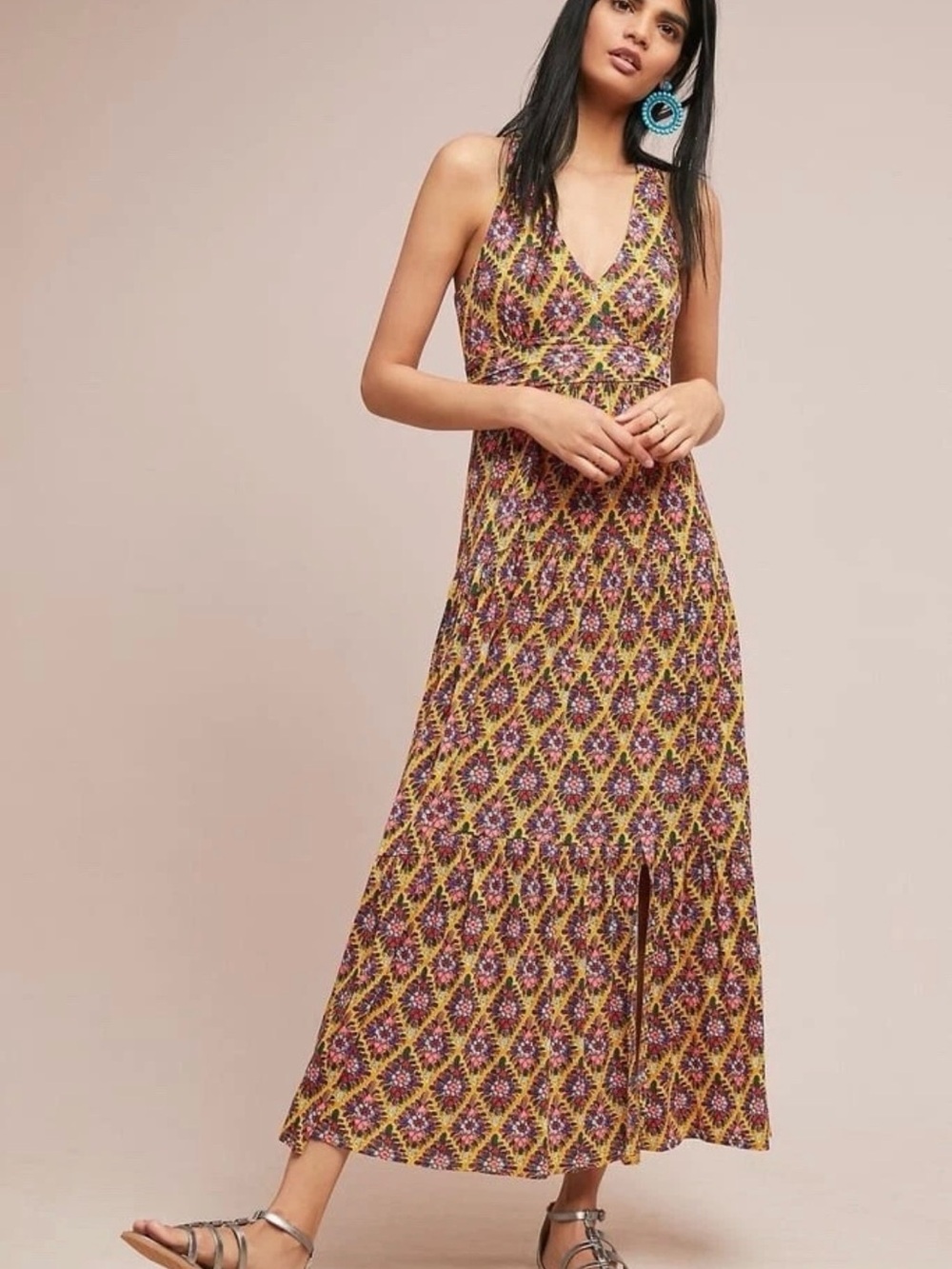 Anthropologie Maeve Luella Maxi Dress Yellow Floral Multi size medium‎